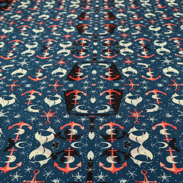 The pattern features an intricate, symmetrical nautical motif including anchors, stars, crescent shapes, and ornamental crests or panels.