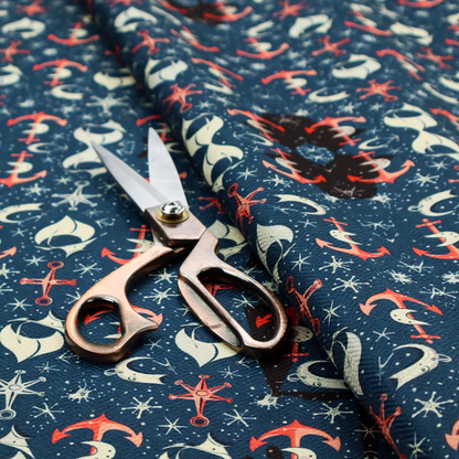The pattern features an intricate, symmetrical nautical motif including anchors, stars, crescent shapes, and ornamental crests or panels.