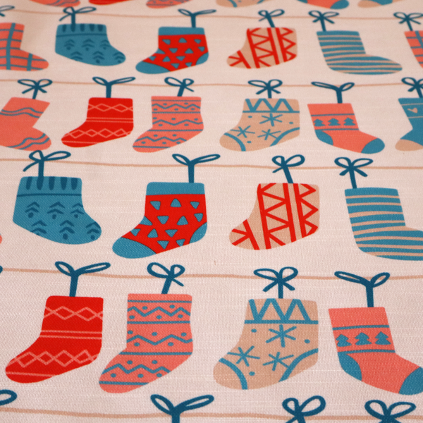 Scandi Knit Stocking Line Christmas Print Upholstery Fabric DP-70