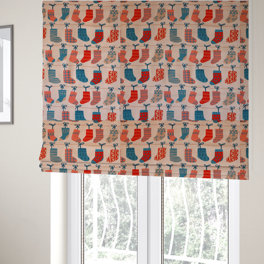 Scandi Knit Stocking Line Christmas Print Upholstery Fabric DP-70 - Roman Blinds