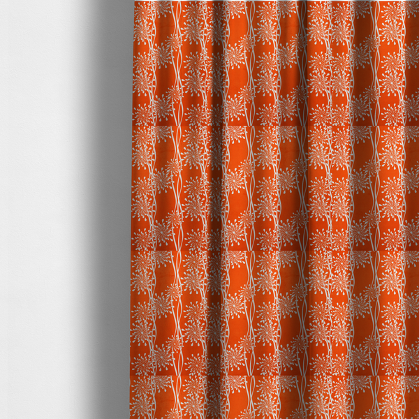 The fabric used to create these made-to-measure curtains is a modern botanical fabric featuring abstract, starburst floral or dandelion motifs paired with vertical wavy lines.