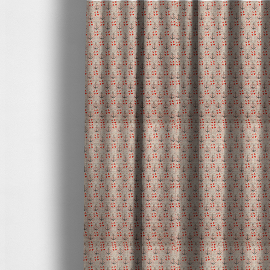 The fabric used to create these made-to-measure curtains is a nautical-themed repeating pattern featuring anchors and life rings over a woven, textured beige background.