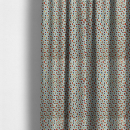 The fabric used to create these made-to-measure curtains is a nautical-themed repeating pattern featuring lighthouses, anchors, compass stars, and starfish over a wavy-lined background.