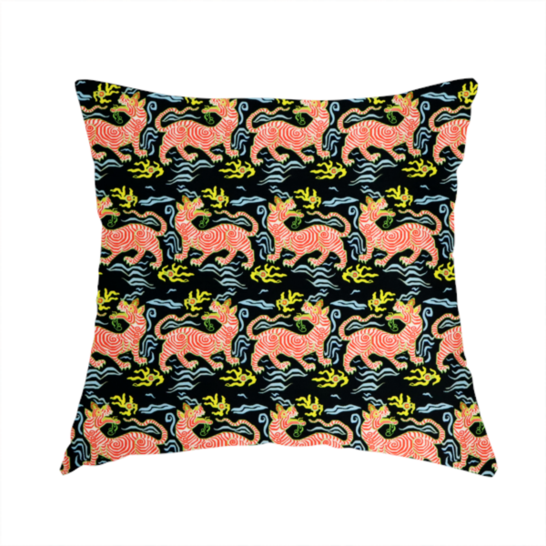 Midnight Coral Celestial Tiger Upholstery Fabric DP-76 - Handmade Cushions