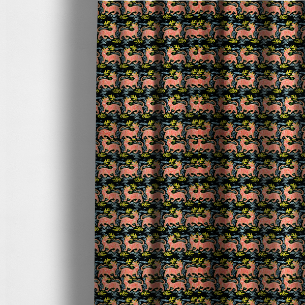 Midnight Coral Celestial Tiger Upholstery Fabric DP-76 - Made To Measure Curtains