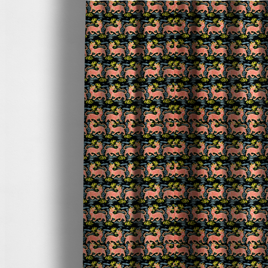 Midnight Coral Celestial Tiger Upholstery Fabric DP-76 - Made To Measure Curtains