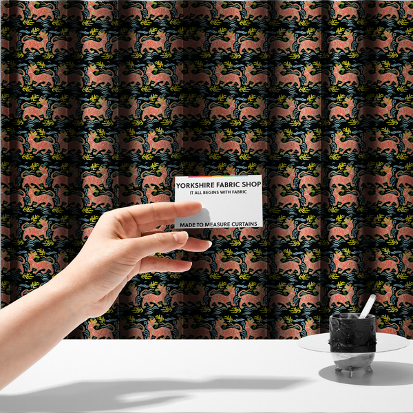 Midnight Coral Celestial Tiger Upholstery Fabric DP-76 - Made To Measure Curtains