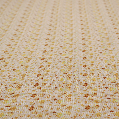 Textured light beige or cream fabric featuring a dense repeating pattern of tiny gold, yellow, and brown micro flowers.