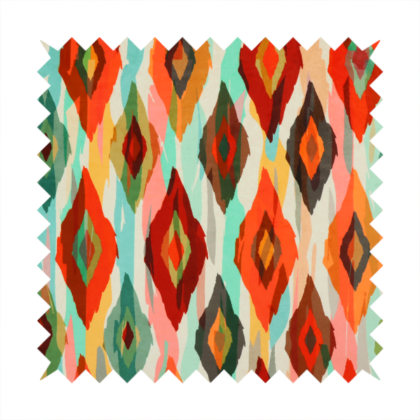 Staggered rows of watercolour-effect, multi-layered diamonds that create a dynamic, textured, and boho-chic visual flow.