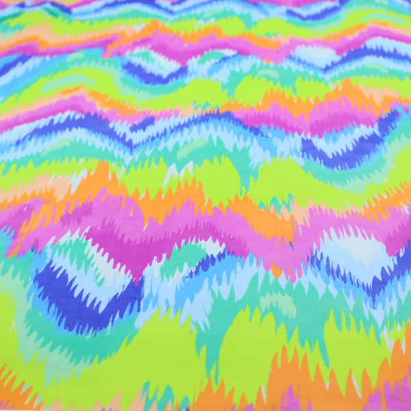 A high-energy neon mix of electric pink, bright lime green, vivid orange, turquoise, light blue, and deep purple.