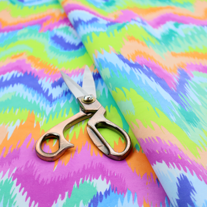 A high-energy neon mix of electric pink, bright lime green, vivid orange, turquoise, light blue, and deep purple.