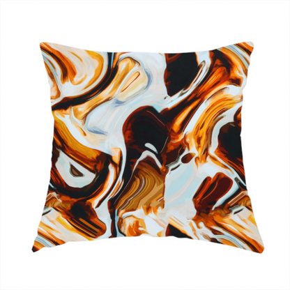 The fabric used to create this handmade cushion is a bold, modern, and high-contrast abstract design that creates an energetic, textured, and sophisticated look.