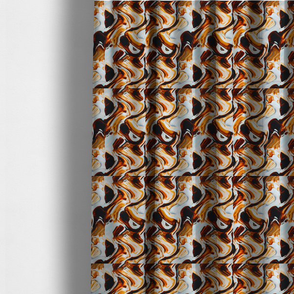 The fabric used to create these made-to-measure curtains is a bold, modern, and high-contrast abstract design that creates an energetic, textured, and sophisticated look.