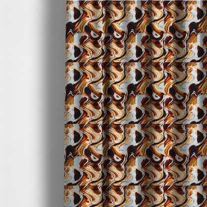 The fabric used to create these made-to-measure curtains is a bold, modern, and high-contrast abstract design that creates an energetic, textured, and sophisticated look.