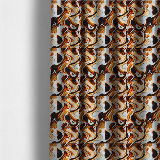 The fabric used to create these made-to-measure curtains is a bold, modern, and high-contrast abstract design that creates an energetic, textured, and sophisticated look.