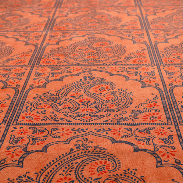 A repeating pattern of arched panels filled with intricate paisley motifs and floral details.