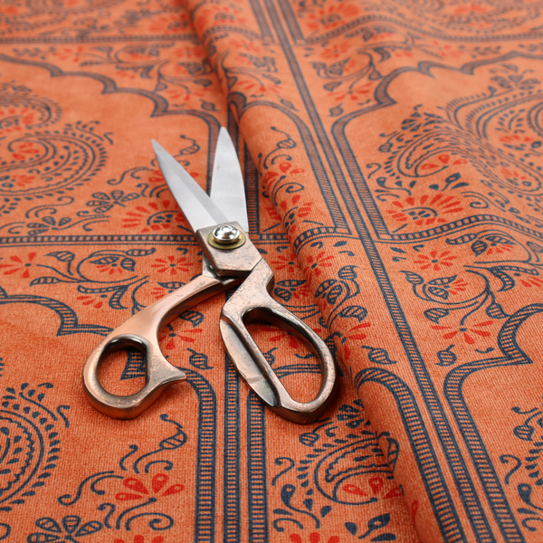 A repeating pattern of arched panels filled with intricate paisley motifs and floral details.