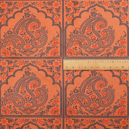 A repeating pattern of arched panels filled with intricate paisley motifs and floral details.