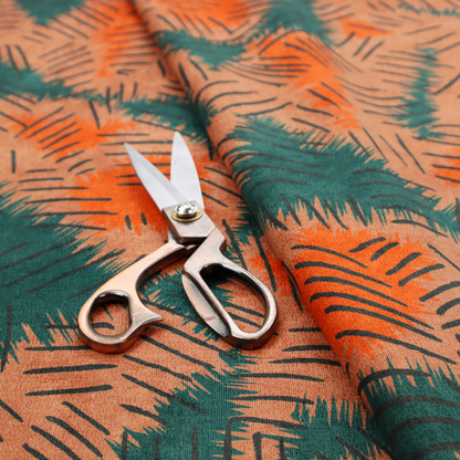 The image displays an abstract, textured textile design featuring rough, hatched brushstroke patterns layered across the surface.