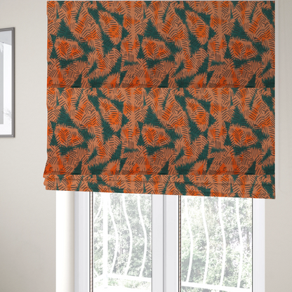 The fabric used to create these Roman blinds is an abstract, textured textile design featuring rough, hatched brushstroke patterns layered across the surface.