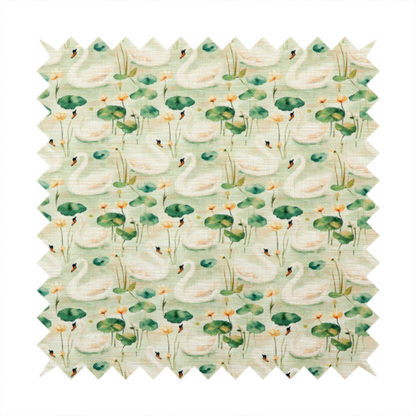 Watercolour Swans, Lotus Pads, and Sage Tapestry Fabric.