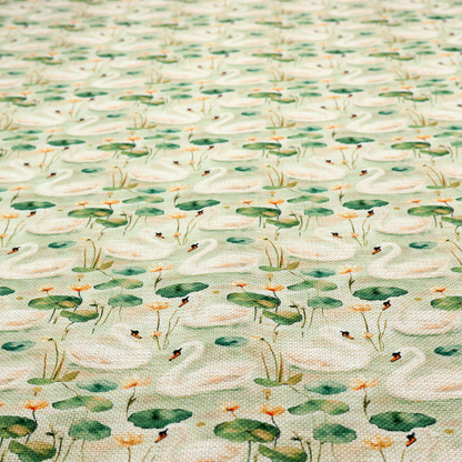 Watercolour Swans, Lotus Pads, and Sage Tapestry Fabric.