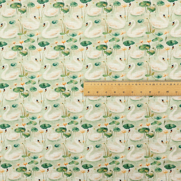 Watercolour Swans, Lotus Pads, and Sage Tapestry Fabric.