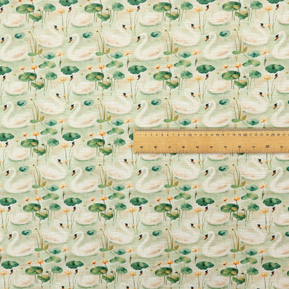 Watercolour Swans, Lotus Pads, and Sage Tapestry Fabric.
