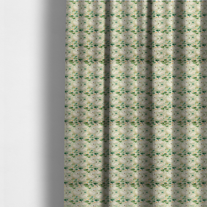 The fabric used to create these made-to-measure curtains is of watercolour Swans, Lotus Pads, and Sage Tapestry Fabric.