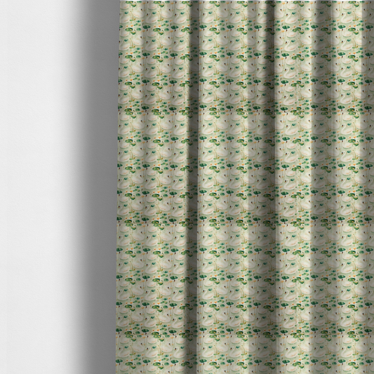 The fabric used to create these made-to-measure curtains is of watercolour Swans, Lotus Pads, and Sage Tapestry Fabric.