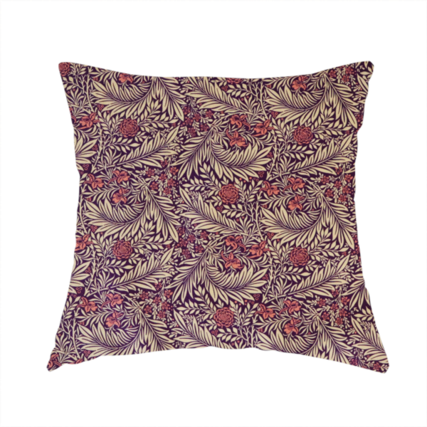 Deep Plum and Cream Foliage Print Upholstery Fabric DP-88 - Handmade Cushions