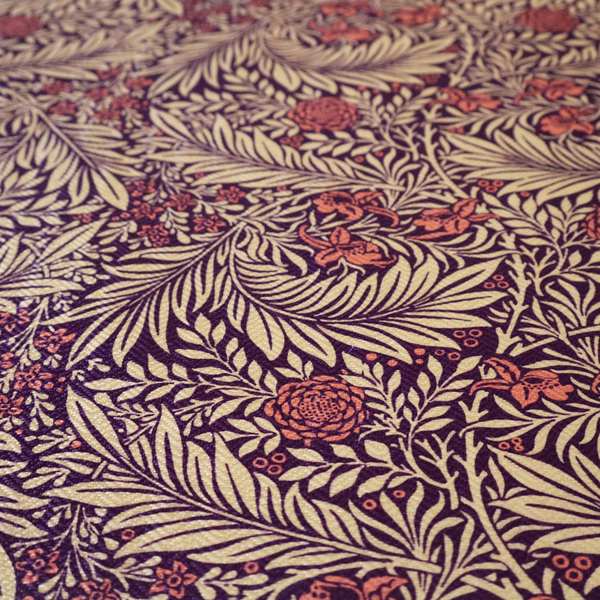 Deep Plum and Cream Foliage Print Upholstery Fabric DP-88
