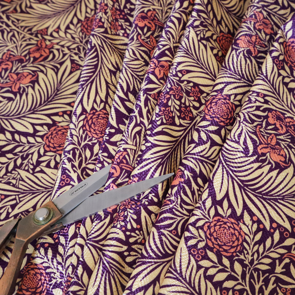 Deep Plum and Cream Foliage Print Upholstery Fabric DP-88