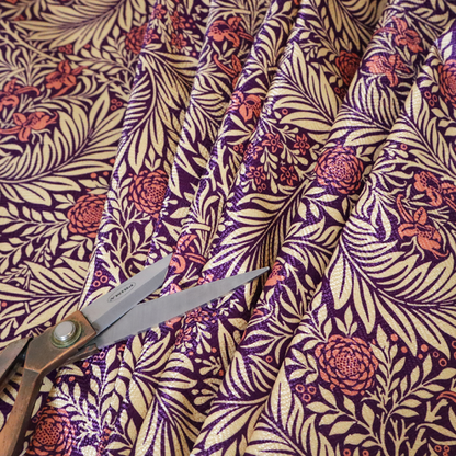 Deep Plum and Cream Foliage Print Upholstery Fabric DP-88