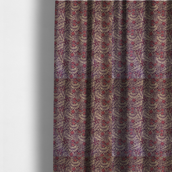 Deep Plum and Cream Foliage Print Upholstery Fabric DP-88 - Made To Measure Curtains