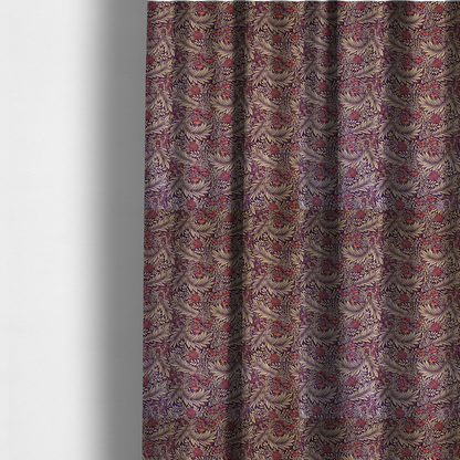 Deep Plum and Cream Foliage Print Upholstery Fabric DP-88 - Made To Measure Curtains