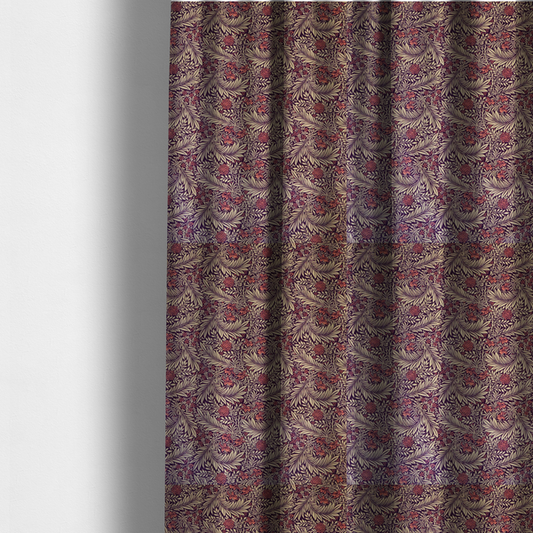 Deep Plum and Cream Foliage Print Upholstery Fabric DP-88 - Made To Measure Curtains