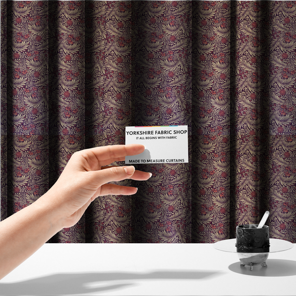 Deep Plum and Cream Foliage Print Upholstery Fabric DP-88 - Made To Measure Curtains