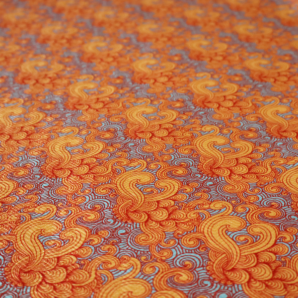 Marigold and Slate Swirl Print Upholstery Fabric DP-89