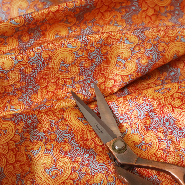 Marigold and Slate Swirl Print Upholstery Fabric DP-89