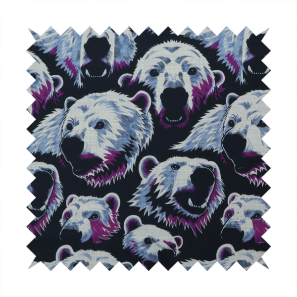 A dark blue fabric patterned with hand-drawn illustrations of polar bears featuring an organic style. 