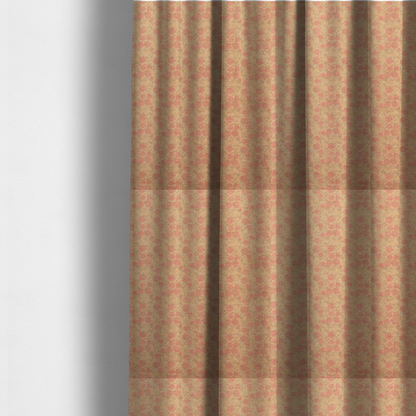 The fabric used to create these made-to-measure curtains is a beige fabric patterned with hand-drawn botanical illustrations of small pink flowers and vines featuring an organic style.