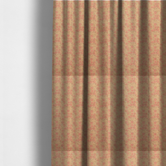 The fabric used to create these made-to-measure curtains is a beige fabric patterned with hand-drawn botanical illustrations of small pink flowers and vines featuring an organic style.