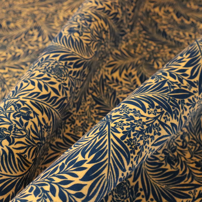 Prussian Blue Floral Damask Print Upholstery Fabric DP-91