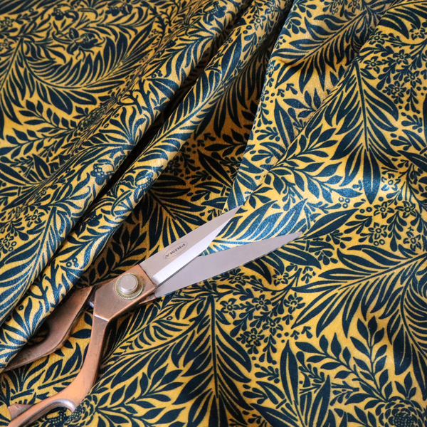 Prussian Blue Floral Damask Print Upholstery Fabric DP-91