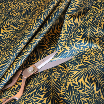 Prussian Blue Floral Damask Print Upholstery Fabric DP-91