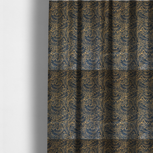 Prussian Blue Floral Damask Print Upholstery Fabric DP-91 - Made To Measure Curtains