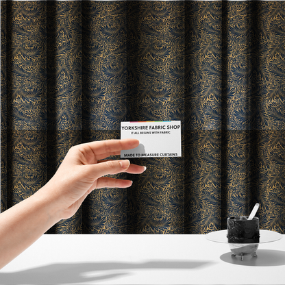 Prussian Blue Floral Damask Print Upholstery Fabric DP-91 - Made To Measure Curtains