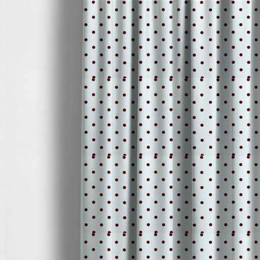 The fabric used to create these made-to-measure curtains is a white and brown fabric featuring a classic polka dot pattern with evenly spaced dark dots set against a clean white background.   
PNG