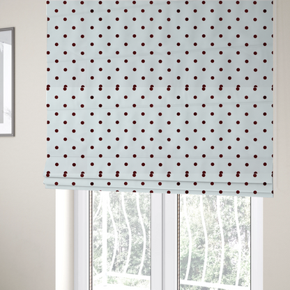 The fabric used to create these Roman blinds is a white and brown fabric featuring a classic polka dot pattern with evenly spaced dark dots set against a clean white background.   
PNG